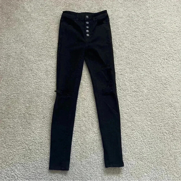 American Eagle Outfitters Button Super Hi Rise Jeggings Black Women’s Size 0 Reg - Picture 4 of 14